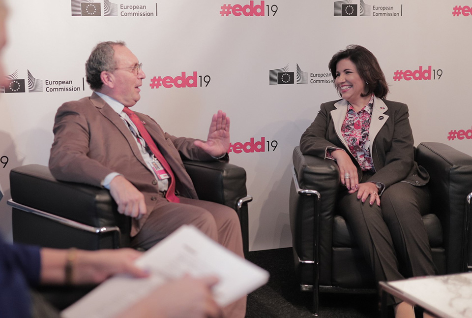 La vicepresidenta de la República, Margarita Cedeño y Stefano Manservisi, director general de Cooperación Internacional de la Comisión Europea, abordan temas relativos a incorporación de República Dominicana al programa EUROsociAL, así como cooperación internación y el sistema de protección social dominicano, durante las Jornadas Europeas de Desarrollo (EDD 2019) efectuadas en Bruselas. (Foto de archivo).